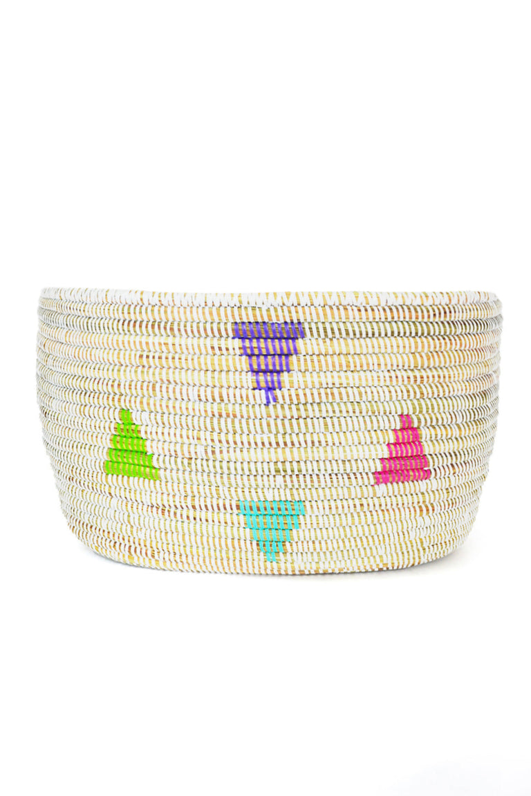 WHITE TERANGA TRIANGLES KNITTING BASKET FROM SENEGAL