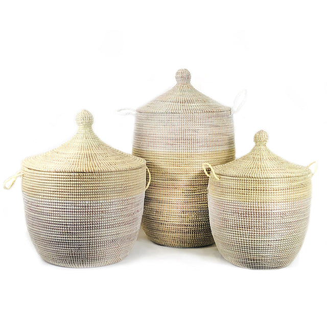 Low Storage Two-Tone Basket - Natural + White | BASKETS