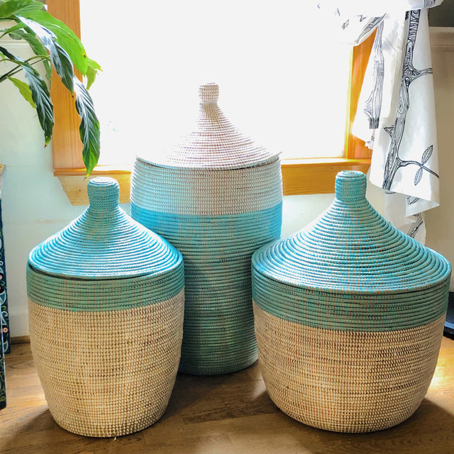 Medium Two-Tone Basket - Turquoise + White | BASKETS