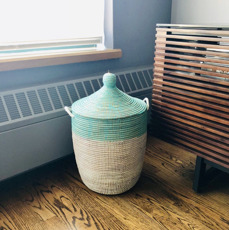 Medium Two-Tone Basket - Turquoise + White | BASKETS
