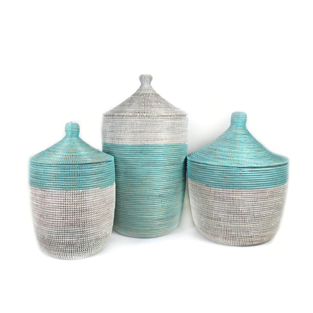 Low Storage Two-Tone Basket - Turquoise + White | BASKETS