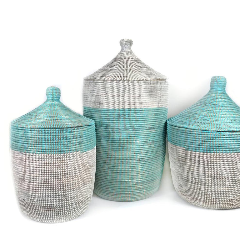 Medium Two-Tone Basket - Turquoise + White | BASKETS