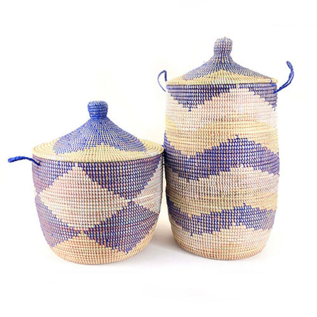 Large Hamper Basket - Blue + Natural Chevron | BASKETS