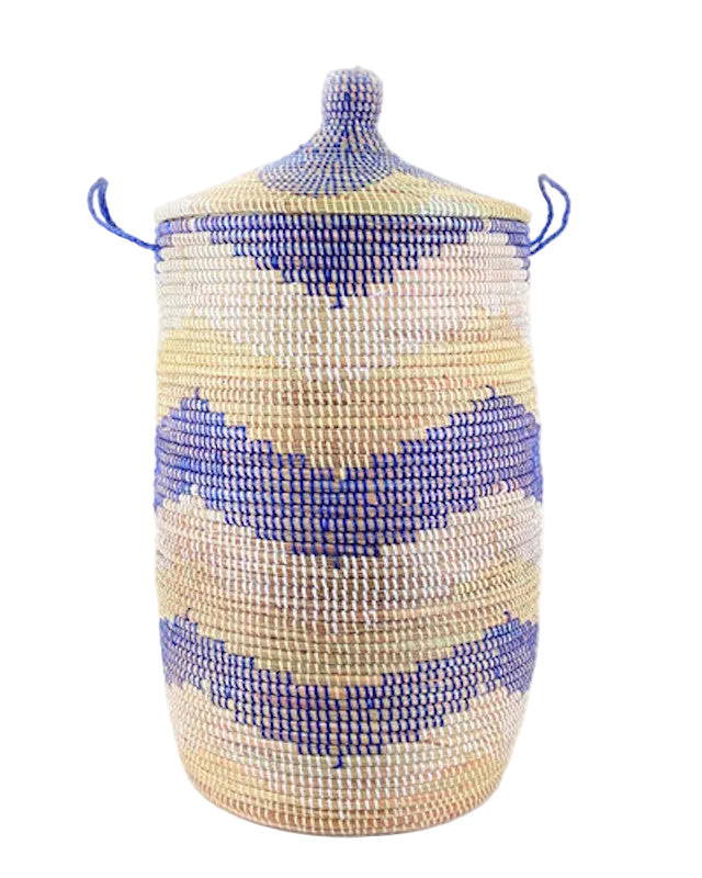 Large Hamper Basket - Blue + Natural Chevron | BASKETS