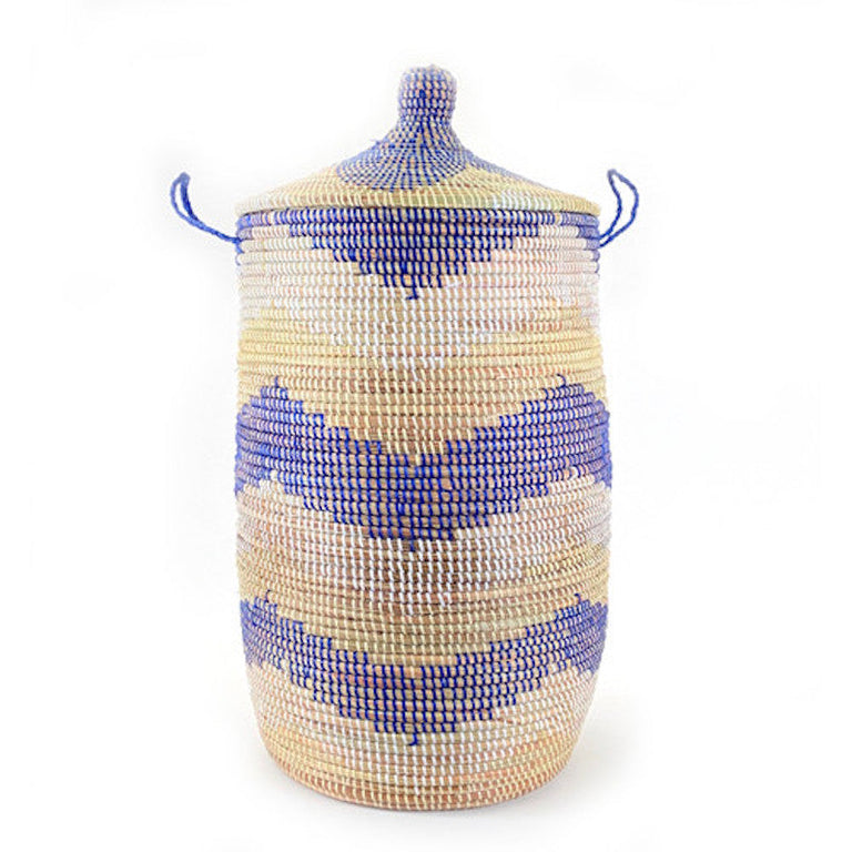 Large Hamper Basket - Blue + Natural Chevron | BASKETS