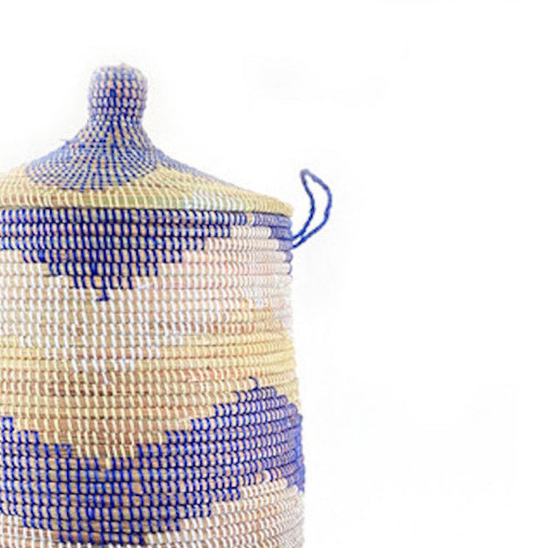 Large Hamper Basket - Blue + Natural Chevron | BASKETS