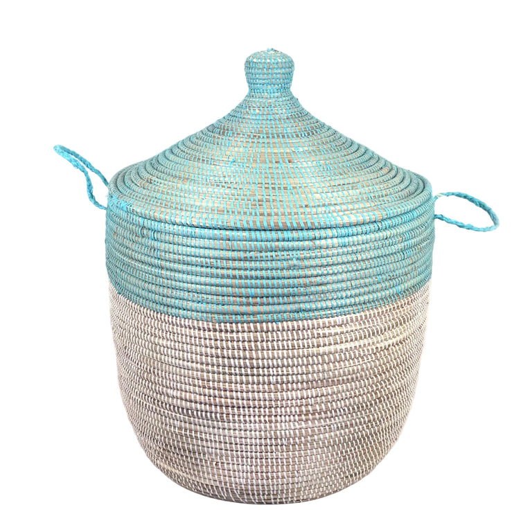 Low Storage Two-Tone Basket - Turquoise + White | BASKETS
