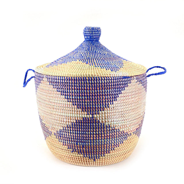 Low Storage Floor Basket - Blue + Natural Diamond Pattern | BASKETS