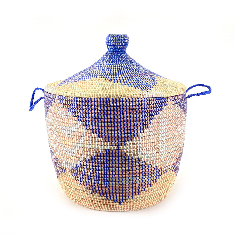 Low Storage Floor Basket - Blue + Natural Diamond Pattern | BASKETS