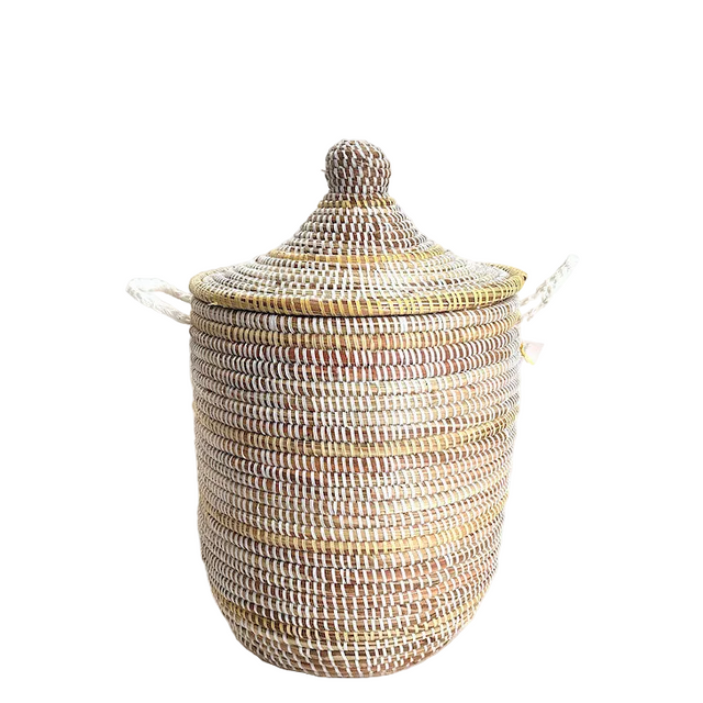 Striped White + Ivory Medium Basket | BASKETS