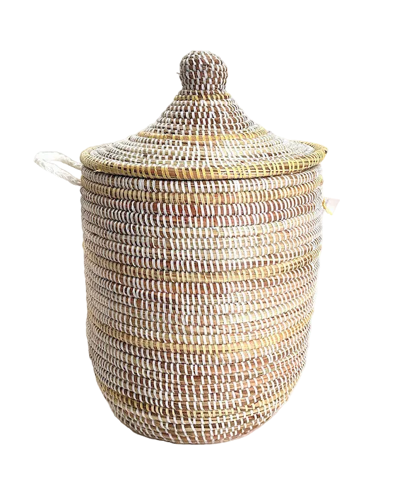 Striped White + Ivory Medium Basket | BASKETS