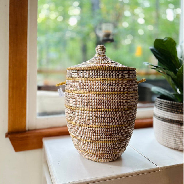 Striped White + Ivory Medium Basket | BASKETS