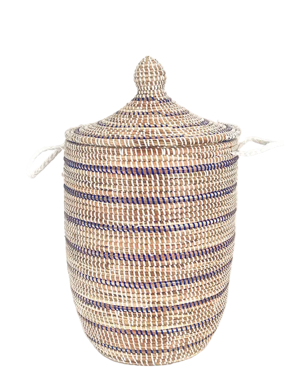 Striped White + Navy Medium Basket | BASKETS
