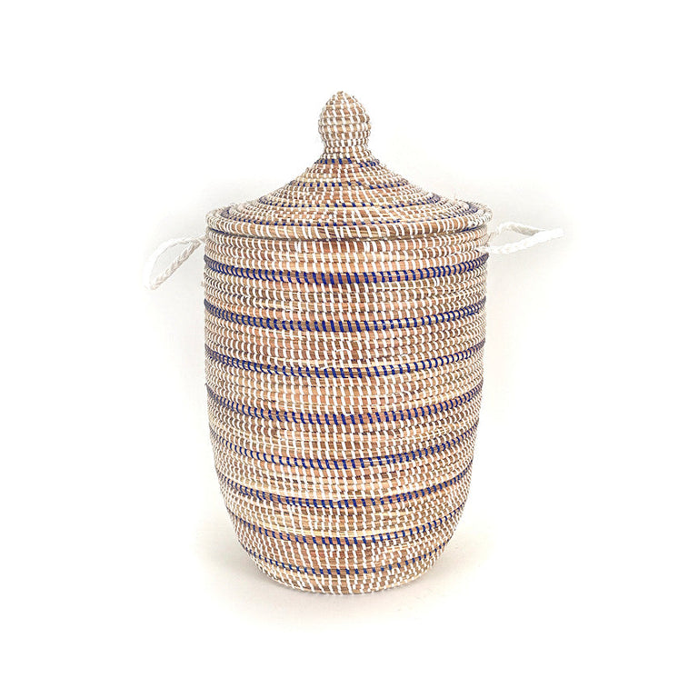 Striped White + Navy Medium Basket | BASKETS