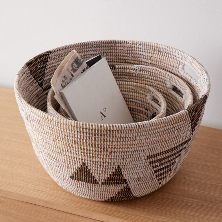 Oval Storage Basket Graphic Print Black and White - Set of 3 | BASKETS