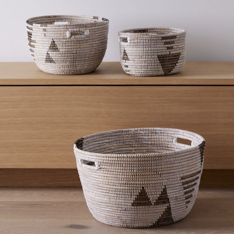 Oval Storage Basket Graphic Print Black and White - Set of 3 | BASKETS