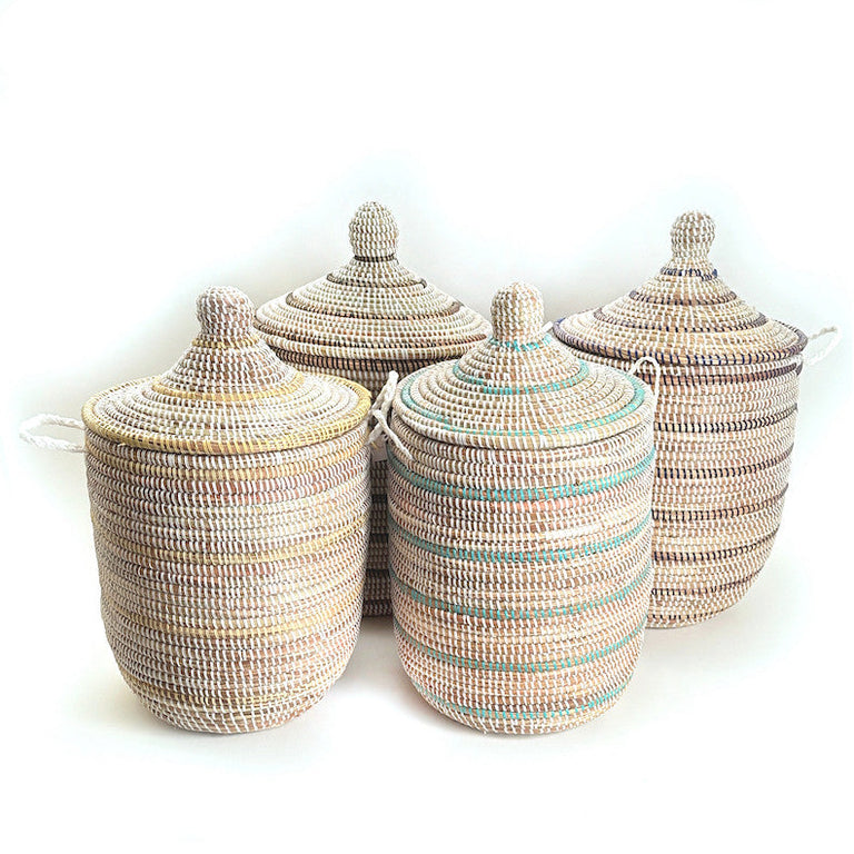 Striped White + Navy Medium Basket | BASKETS