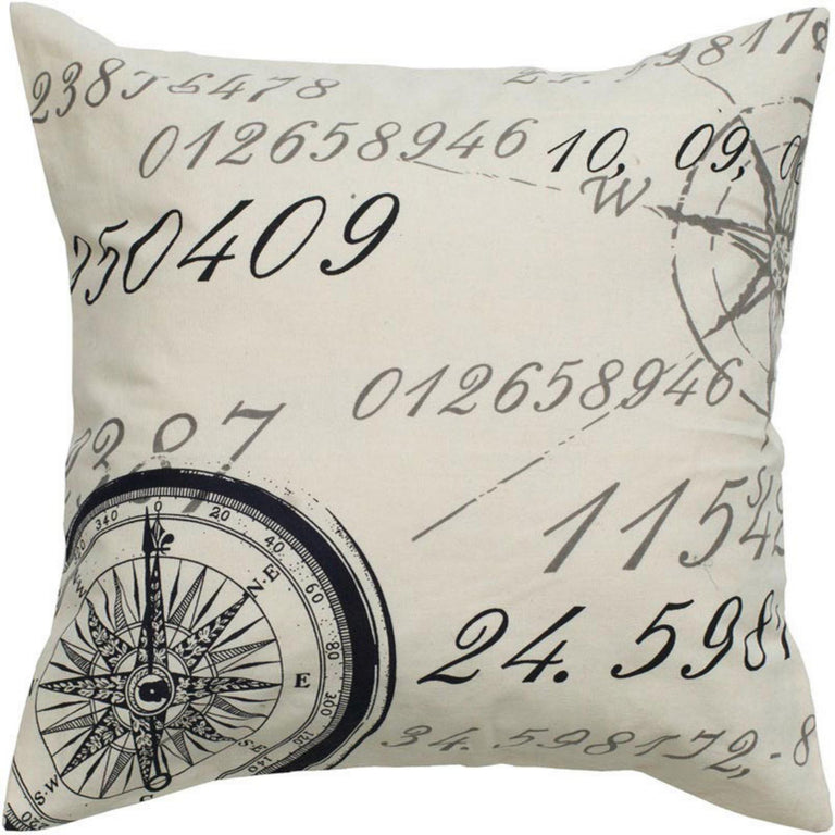 HERSKIND CREAM SCRIPT WITH COMPASS MODERN INDUSTRIAL THROW PILLOW