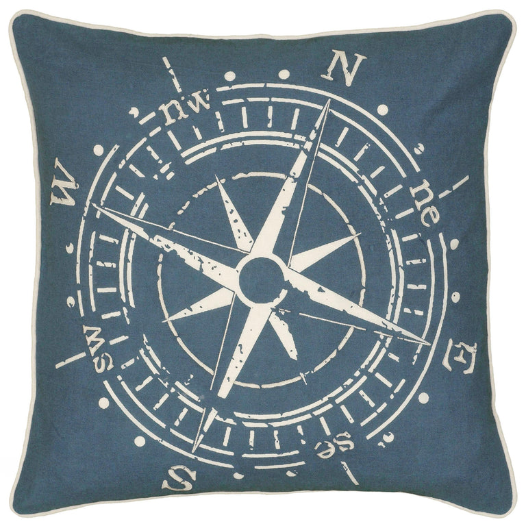 DJURHUUS BLUE COMPASS URBAN FARMHOUSE THROW PILLOW