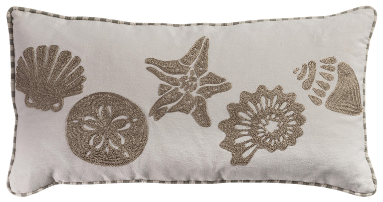 WHITE SHELLS COASTAL PILLOW