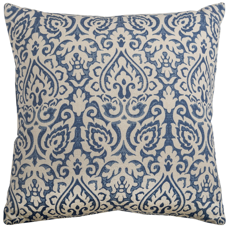 HILDEBRANDT BLUE DAMASK URBAN FARMHOUSE THROW PILLOW