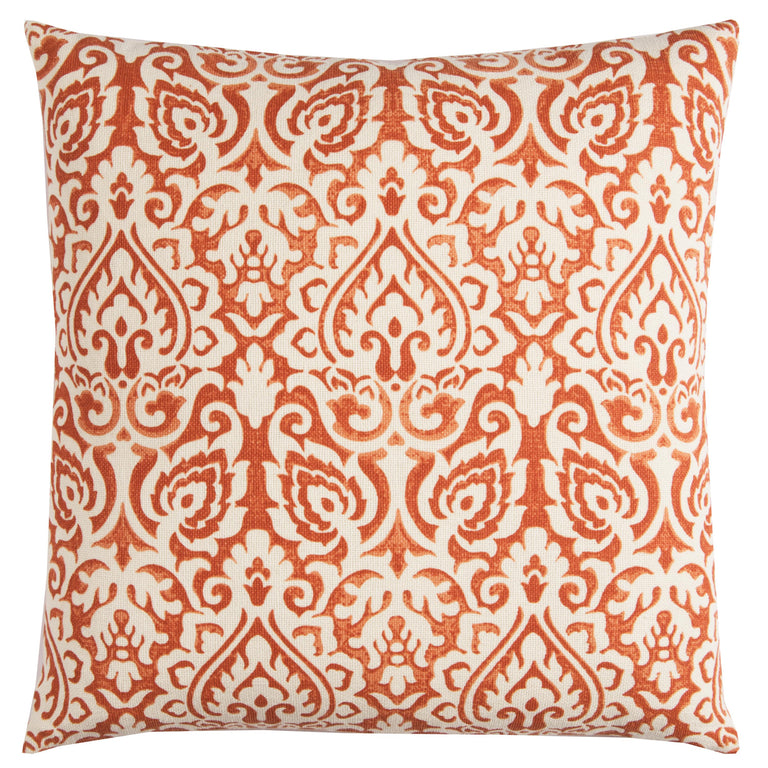 BORRE ORANGE DAMASK URBAN FARMHOUSE THROW PILLOW