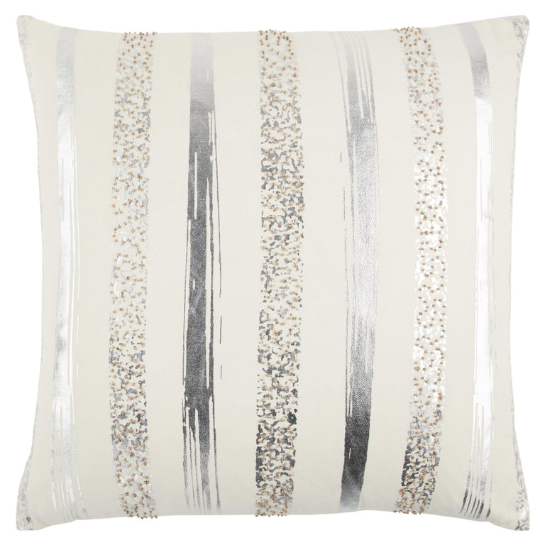 SILVER METALLIC STRIPE ART DECO PILLOW