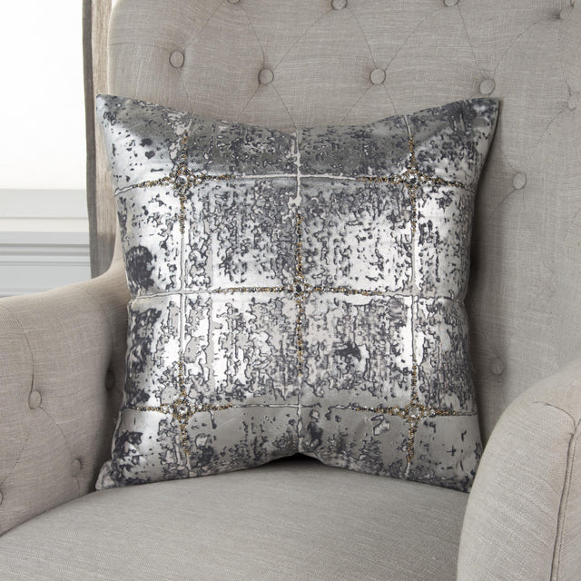 METALLIC SILVER ABSTRACT VINTAGE CHIC PILLOW