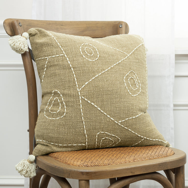 KHAKI HIEROGLYPHICS MODERN INDUSTRIAL PILLOW