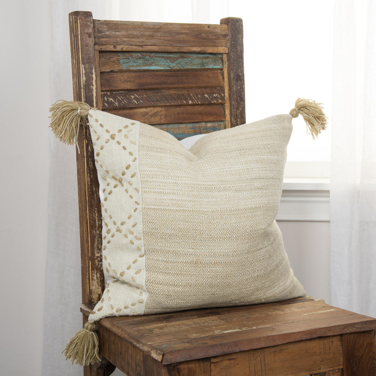 IVORY/ BLUSH COLOR BLOCK MODERN INDUSTRIAL PILLOW