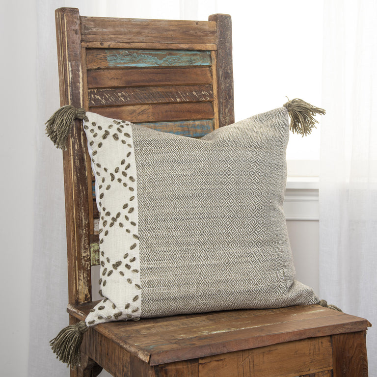 IVORY/TAUPE COLOR BLOCK MODERN INDUSTRIAL PILLOW