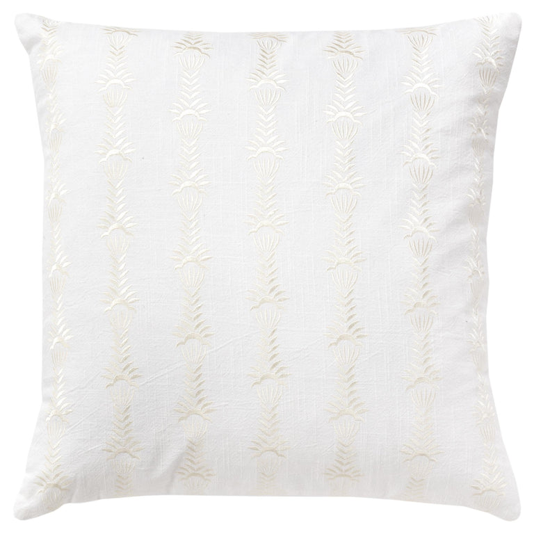 WHITE  BOTANICAL STRIPE MODERN COTTAGE PILLOW