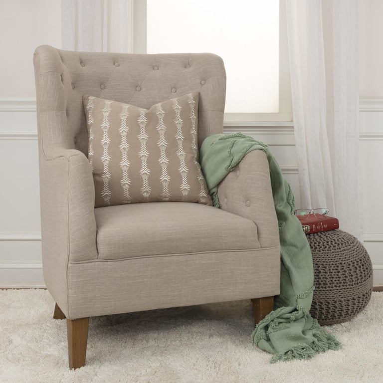 NICOLAISEN IVORY BOTANICAL STRIPE MODERN COTTAGE THROW PILLOW