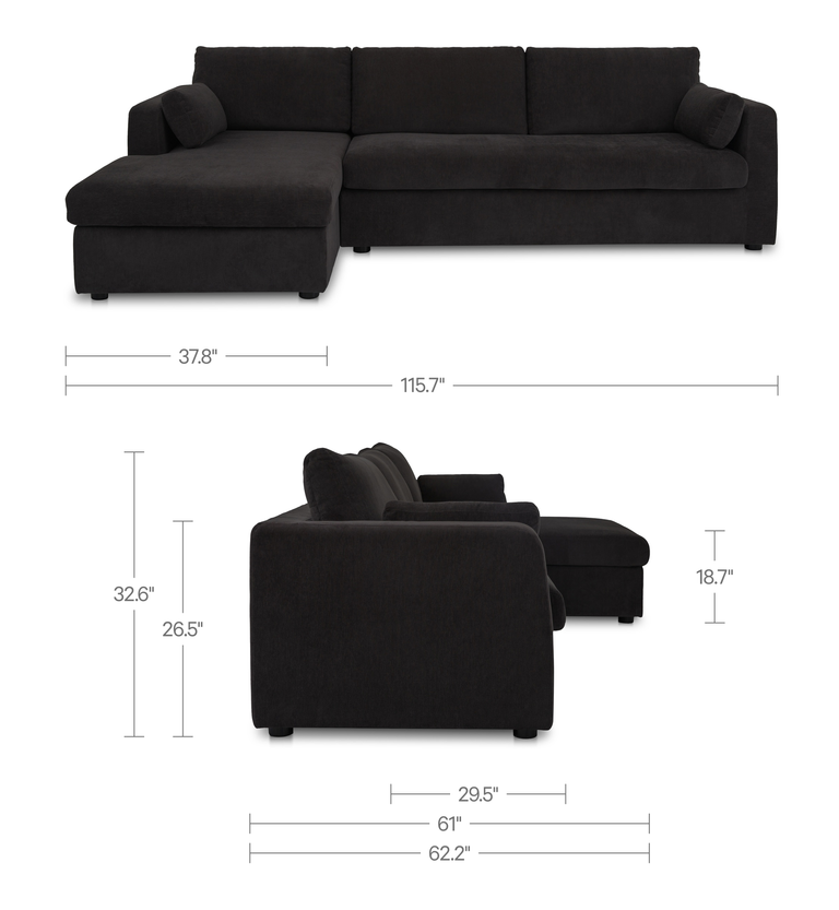 BURROW SLEEPER SECTIONAL WITH STORAGE CHAISE BLACK LEFT
