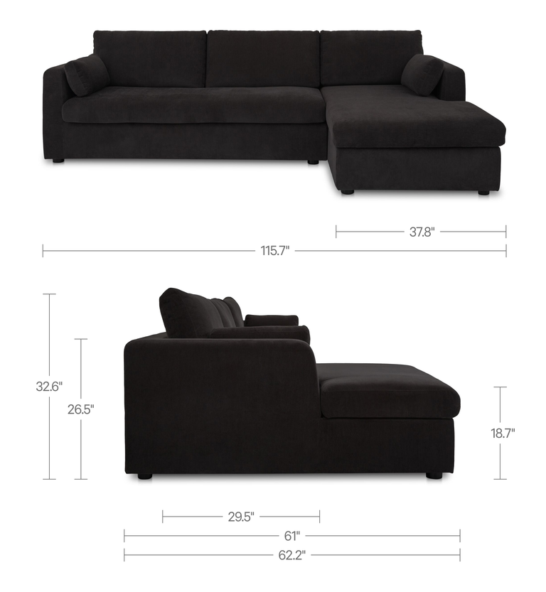 BURROW SLEEPER SECTIONAL WITH STORAGE CHAISE BLACK LEFT