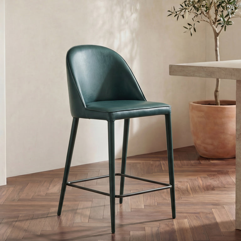 BURTON COUNTER STOOL DARK TEAL VEGAN LEATHER