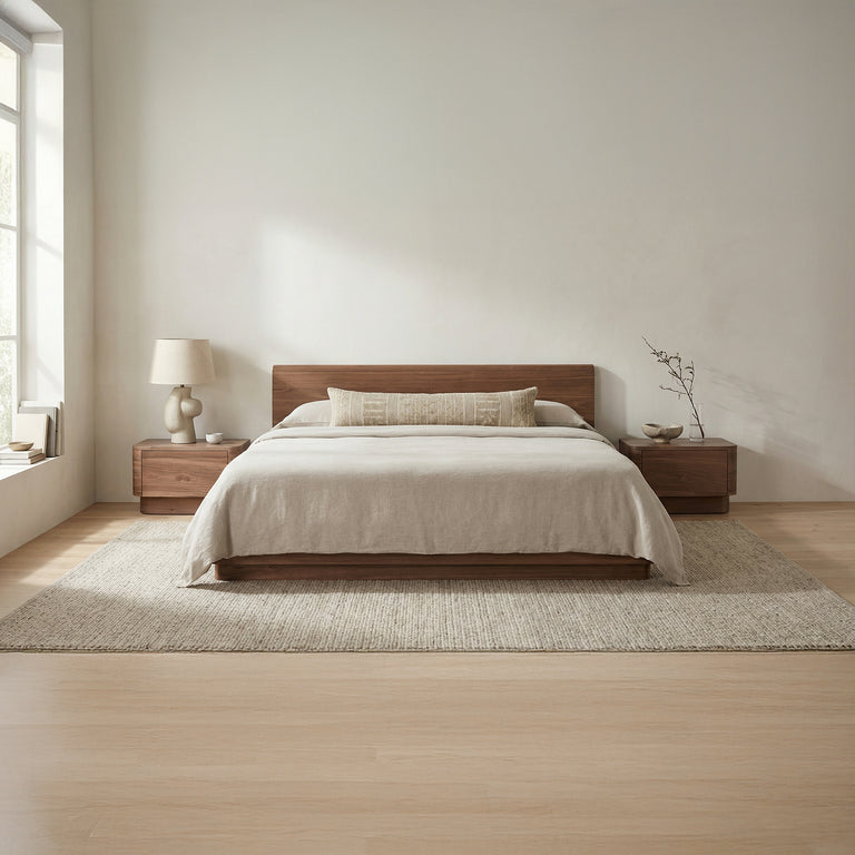 ROUND OFF KING BED LIGHT OAK BROWN