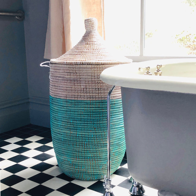 Large Two-Tone Basket - Turquoise + White | BASKETS