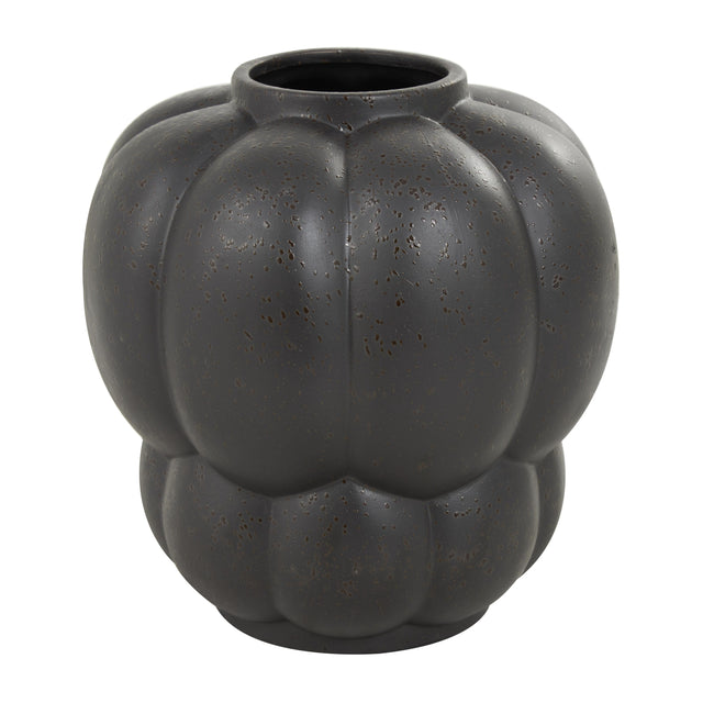 BLACK CERAMIC WIDE BUBBLE INSPIRED DECORATIVE VASE WITH DISTRESSED SPECKLED TEXTURING | VASES