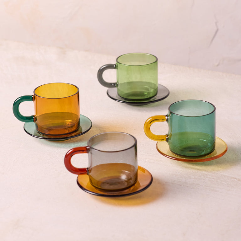 NIKO GLASS ESPRESSO CUP & SAUCER, SET OF 4 | MUGS, COFFEE, & TEA