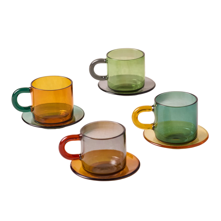 NIKO GLASS ESPRESSO CUP & SAUCER, SET OF 4 | MUGS, COFFEE, & TEA