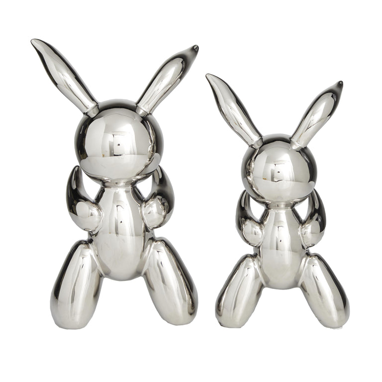 SILVER CERAMIC BALLOOM RABBITS | FIGURINE