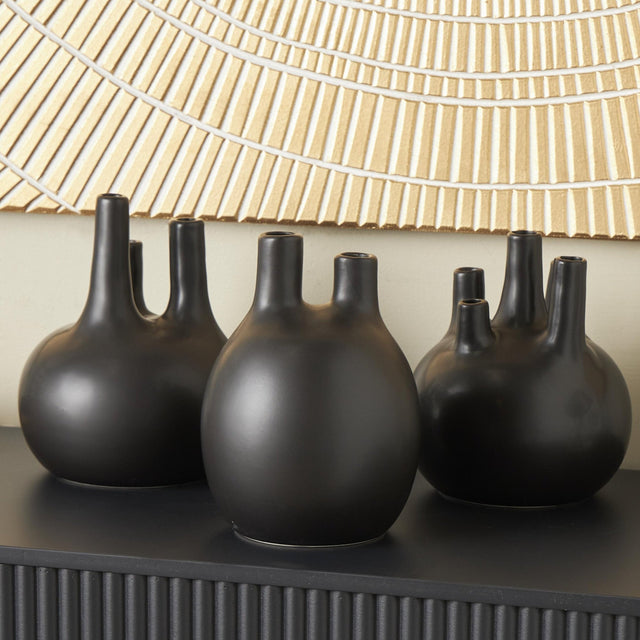 BLACK CERAMIC BIOMOPHIC BUD VASES | VASES