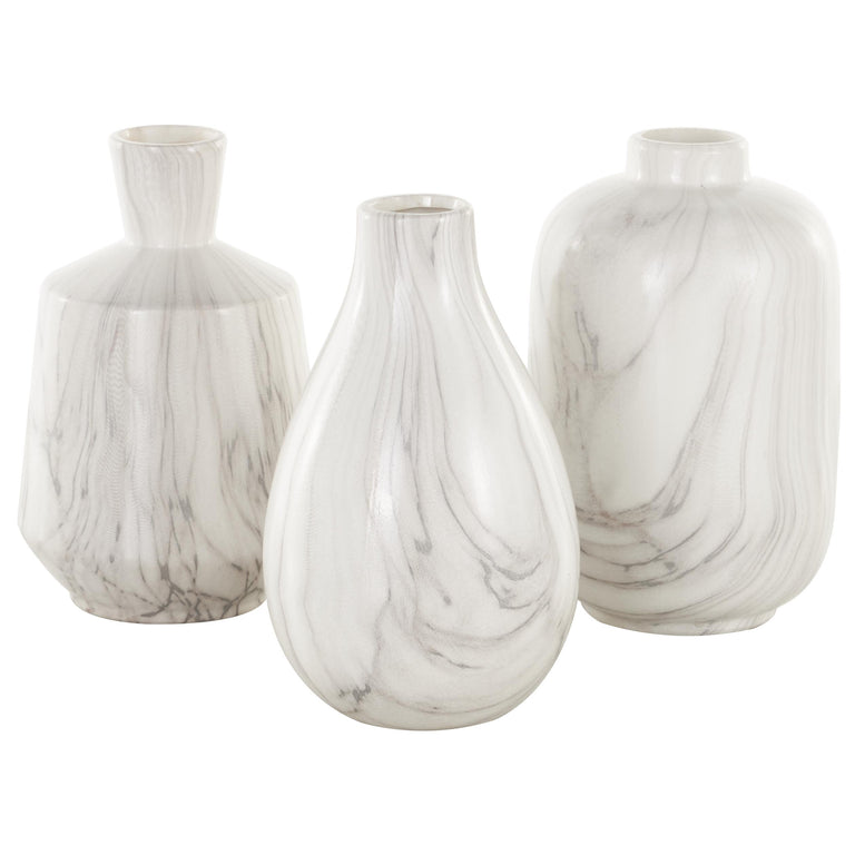 WHITE MARBLED CERAMIC BUD VASES | VASES