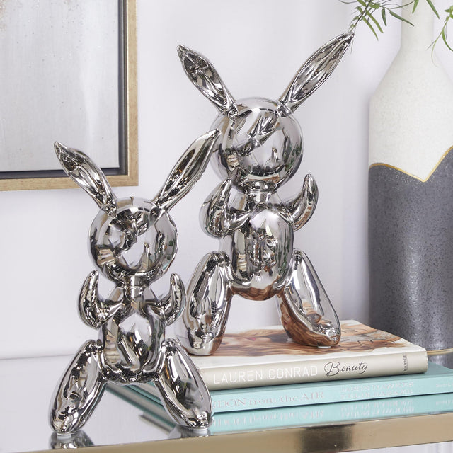 SILVER CERAMIC BALLOOM RABBITS | FIGURINE