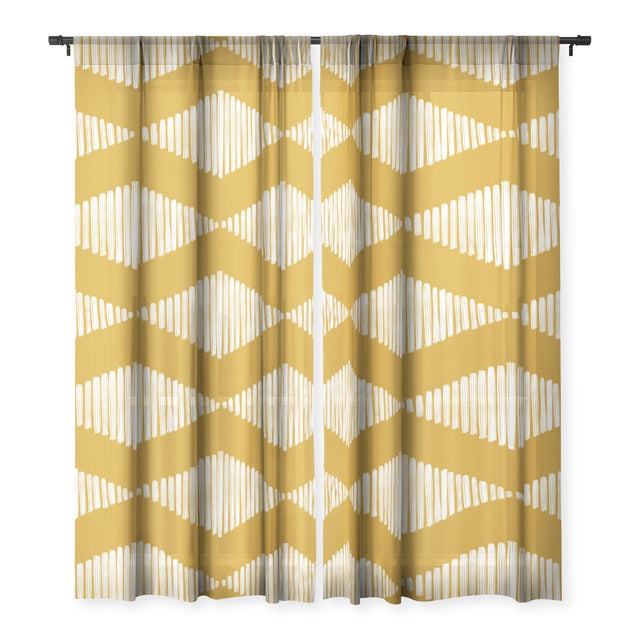 ACOUSTIC WAVE MUSTARD SHEER NON REPEAT WINDOW CURTAIN