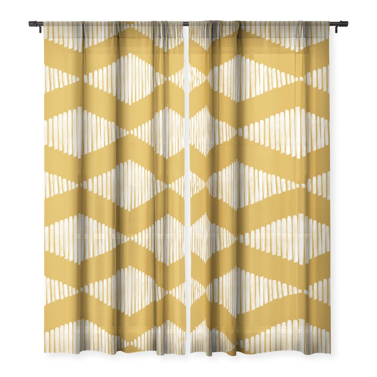 ACOUSTIC WAVE MUSTARD SHEER NON REPEAT WINDOW CURTAIN