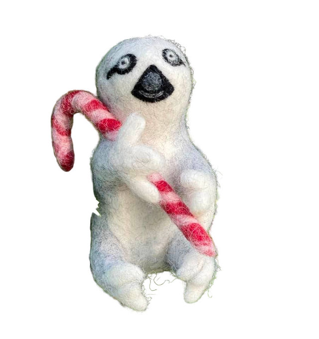 SLOTH WITH CANDY CANE ORNAMENT | HOLIDAY