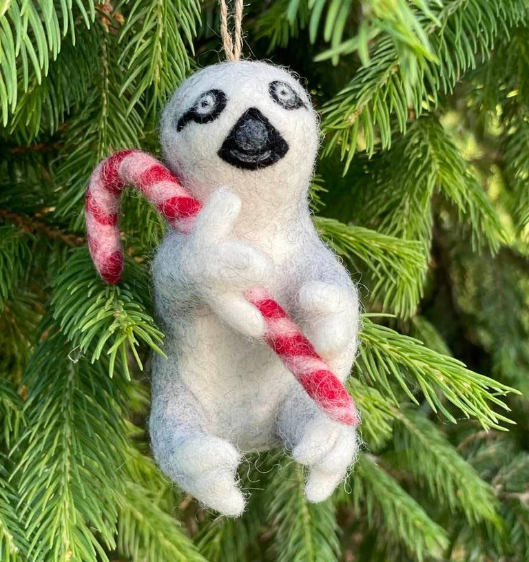 SLOTH WITH CANDY CANE ORNAMENT | HOLIDAY