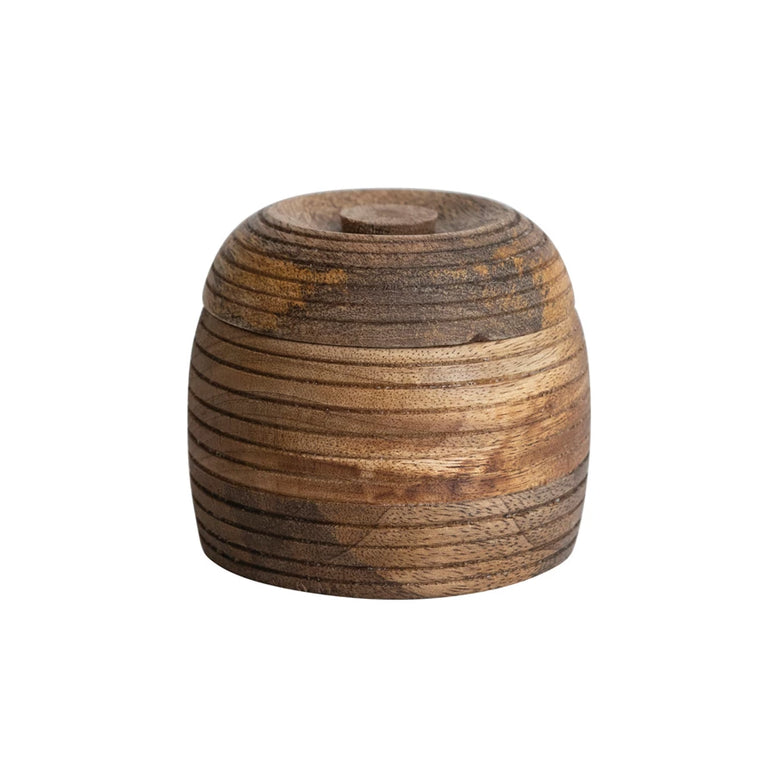 BEEHIVE CARVED MANGO WOOD CONTAINER | KITCHEN